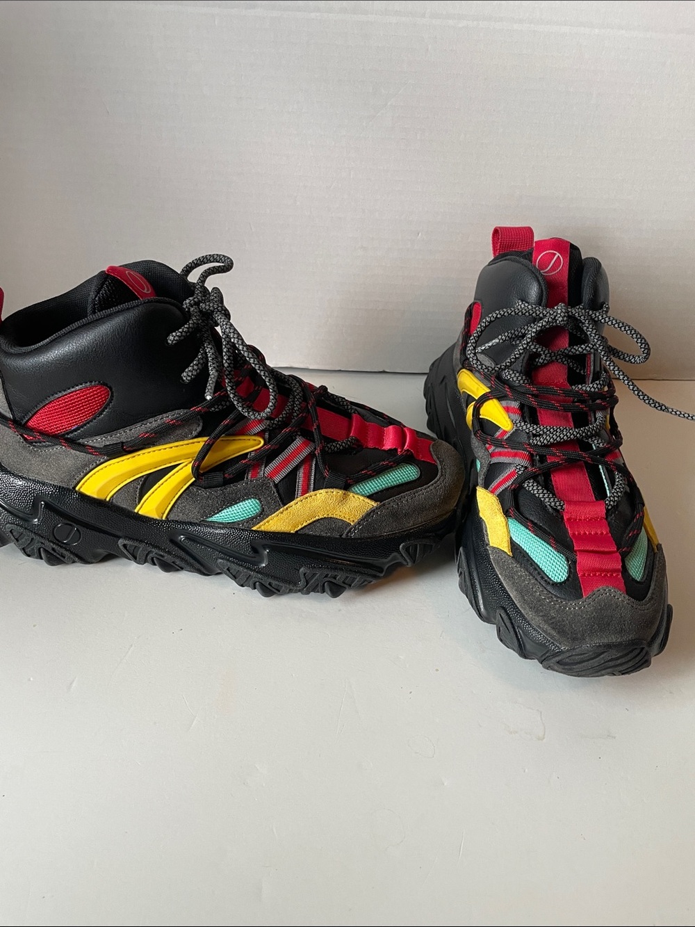 Javi Men's Size 7.5 Multi-Color Trail Sneakers - Black, Red, Yellow Streetwear